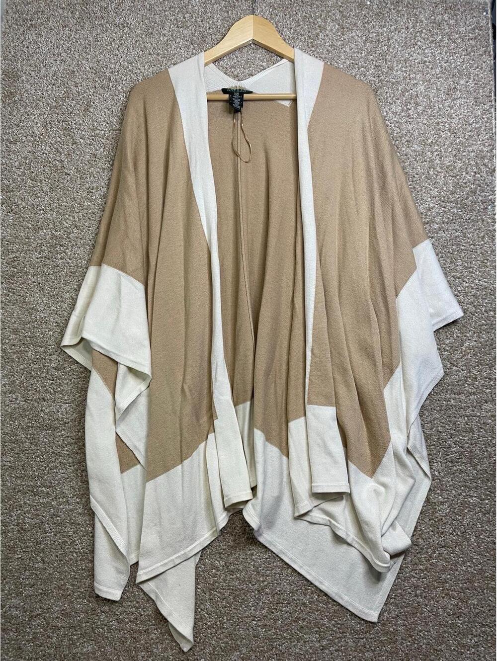 Lauren Ralph Lauren Wool Blend Open Front Poncho Wrap Shawl Cover Up S/M